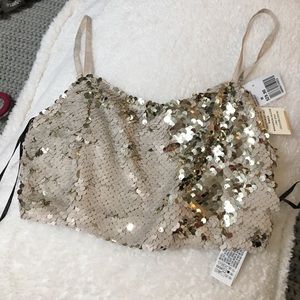 Powder pink and gold sequenced cropped top NWT